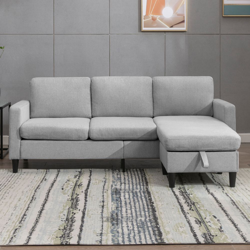 Mjkone Linen Convertible Sectional Sofa with Storage Ottoman
