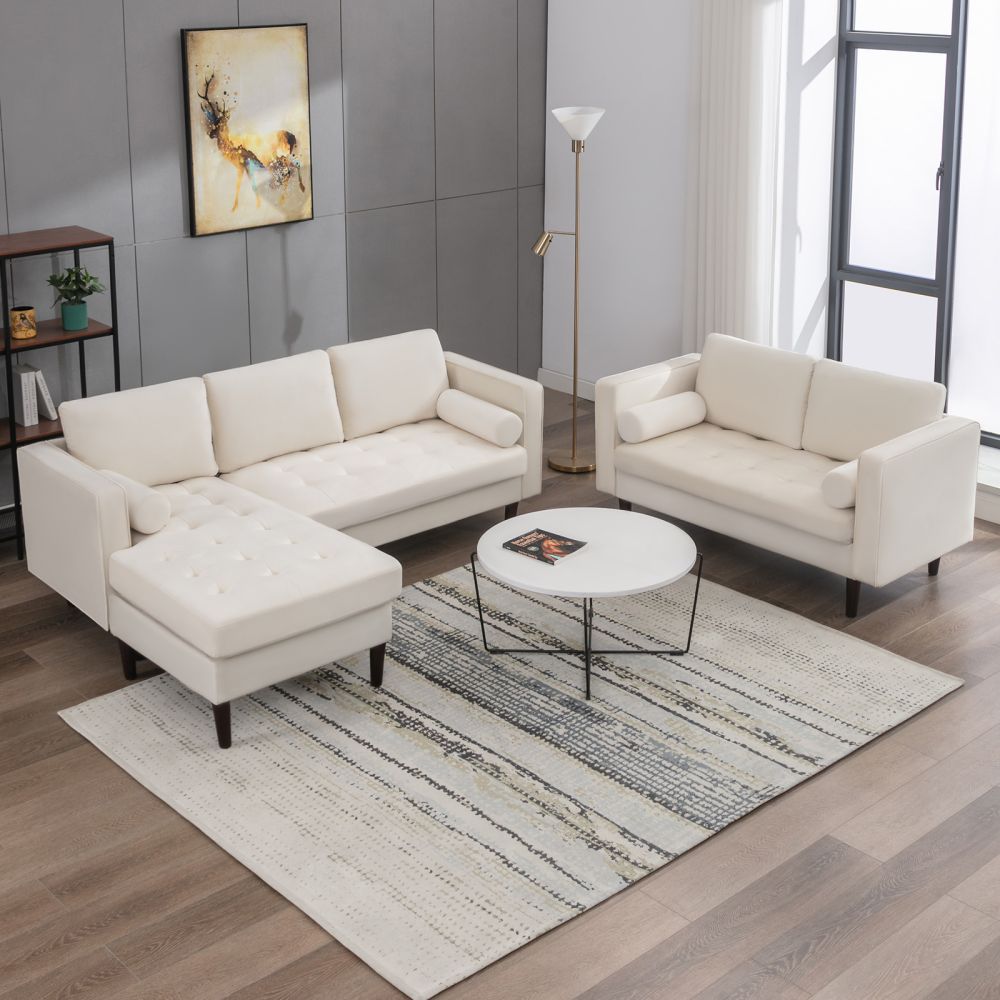 Mjkone Mid-century Velvet Upholstered Loveseat and Couch Set