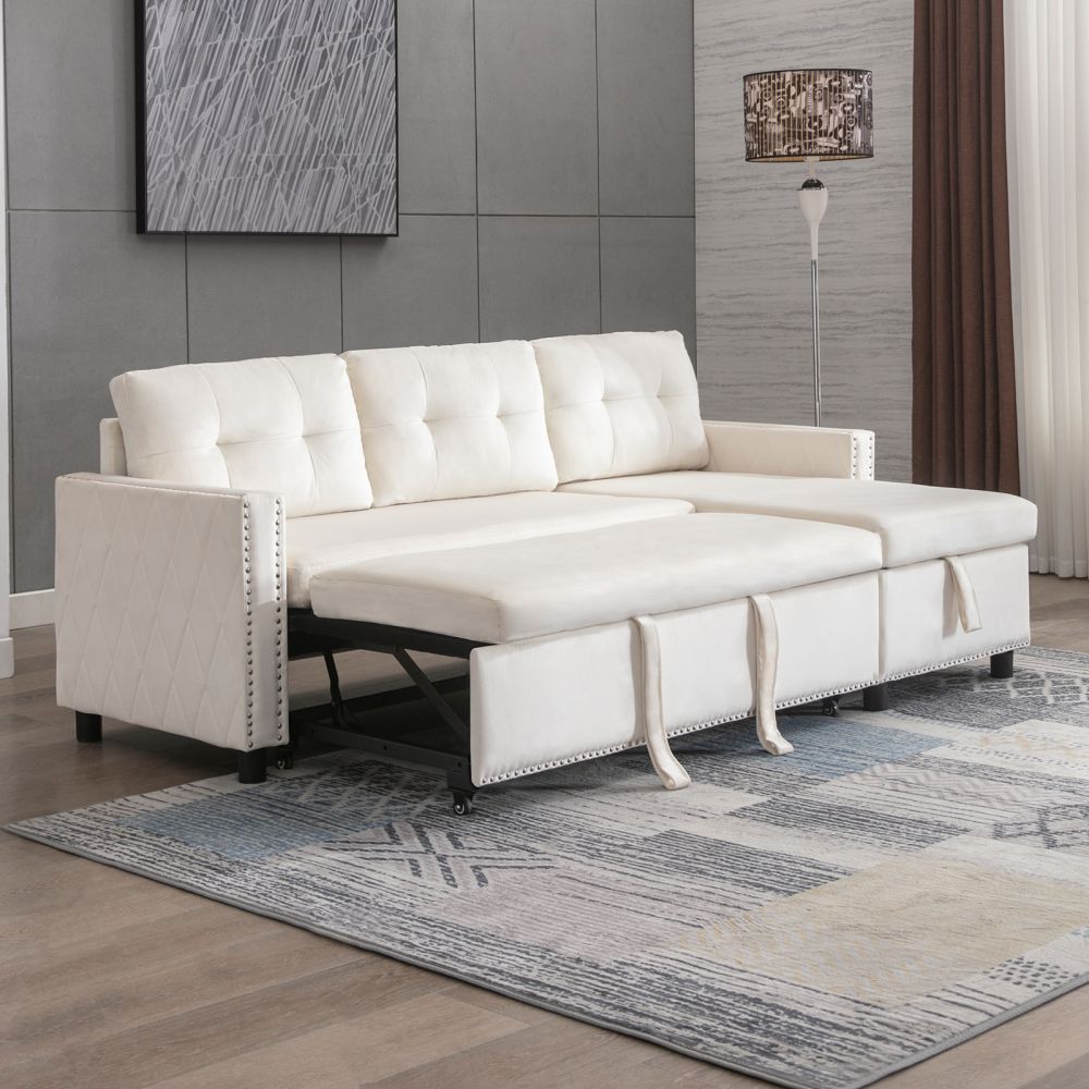 Mjkone 2-Piece Velvet Fabric Pull-Out Sectional Sleeper Sofa Bed