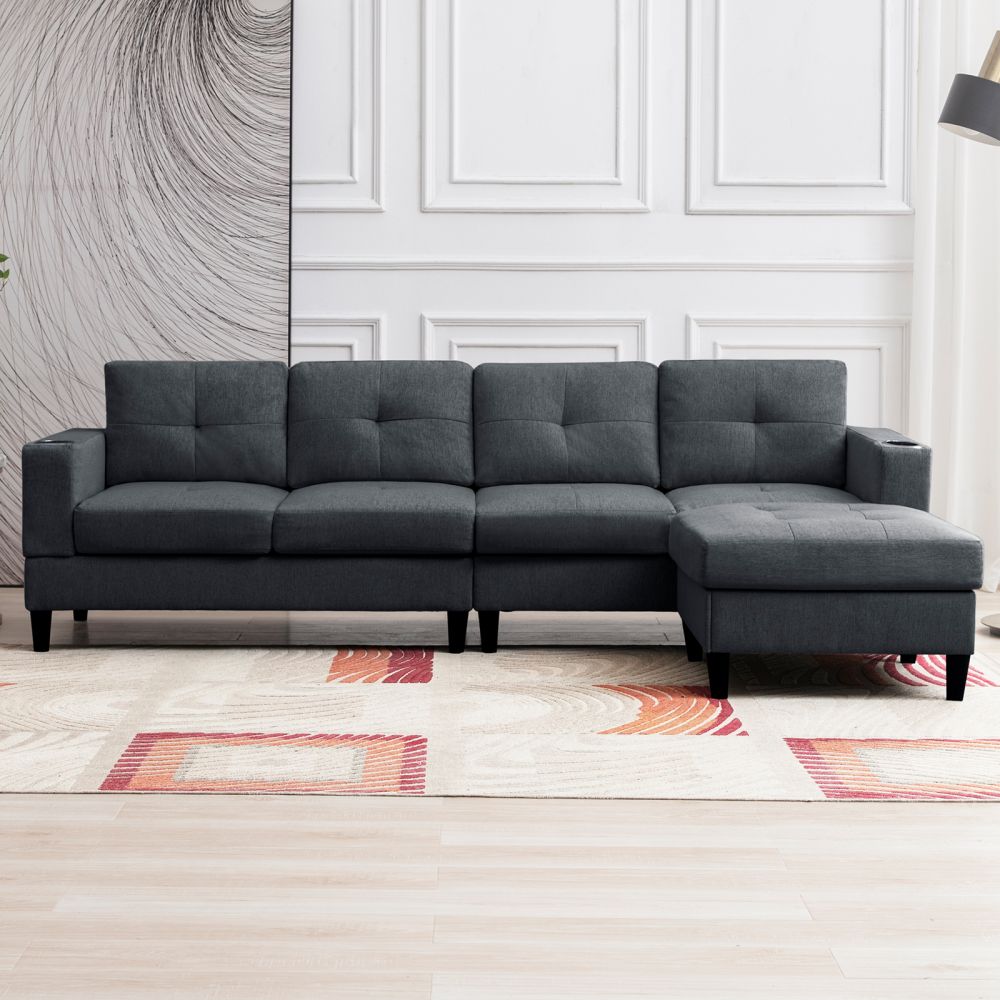 Mjkone Modular Convertible Sectional Sofa with Ottoman & Cup Holders