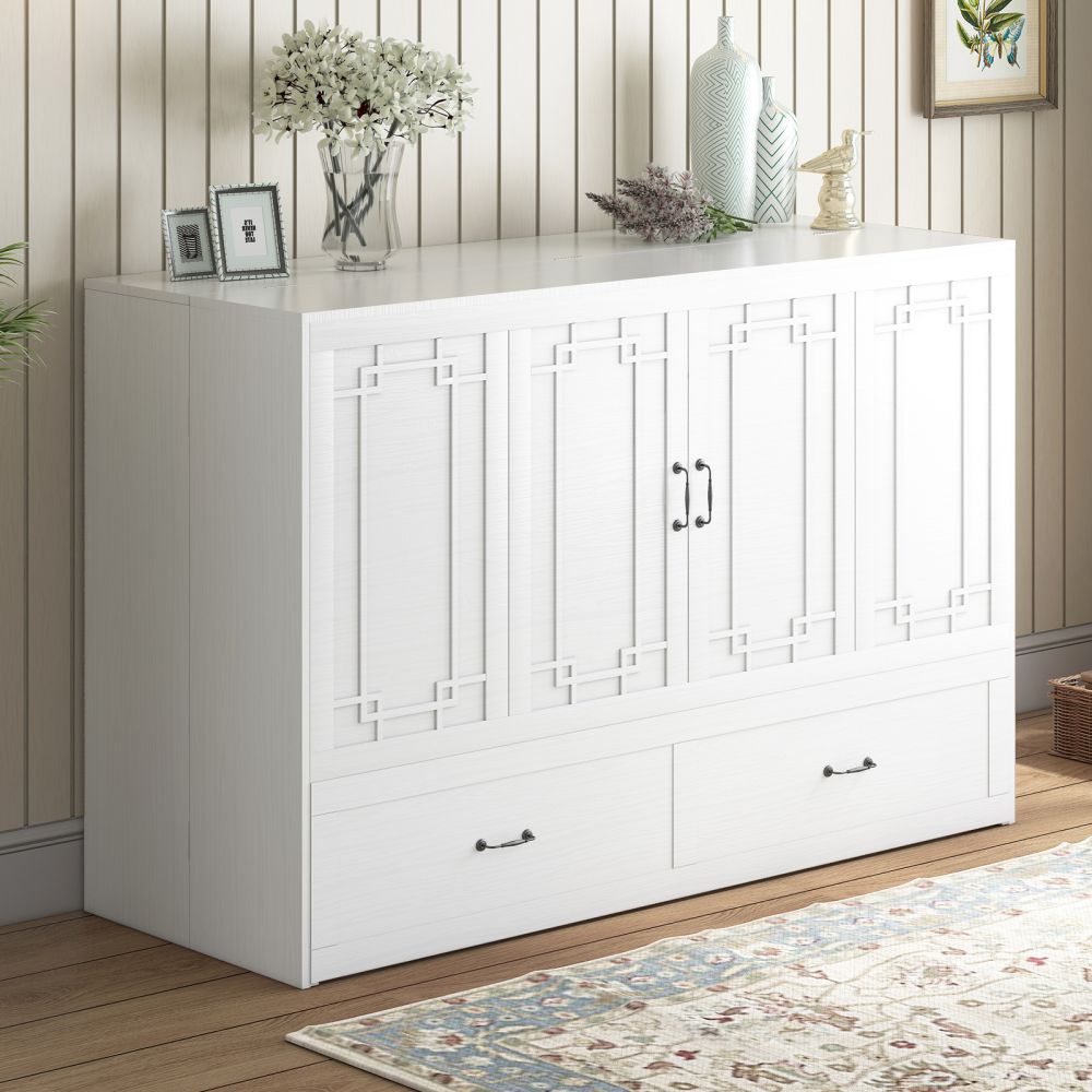 Mjkone Queen Size Murphy Cabinet Bed with Mattress & Drawers