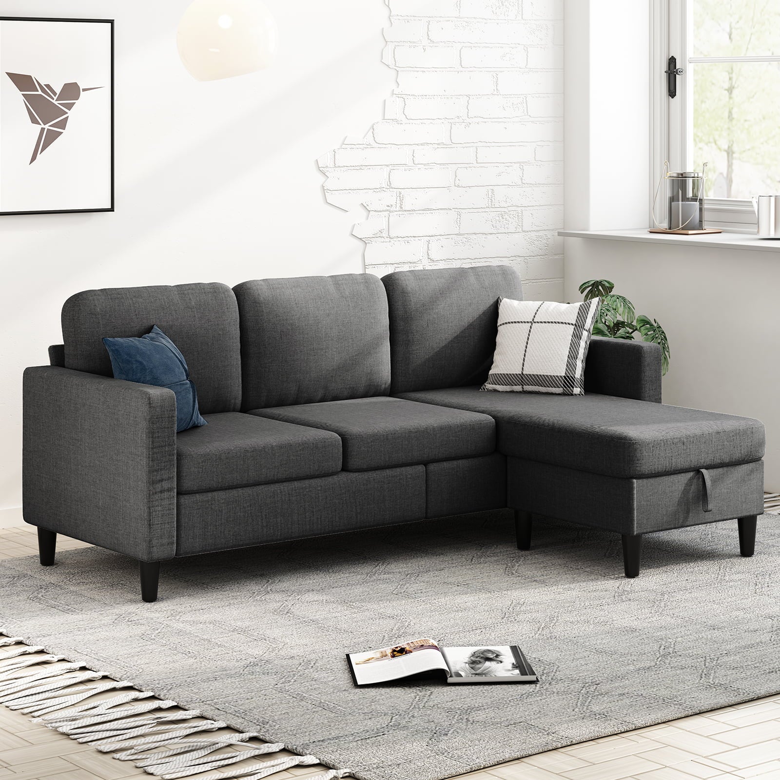 Mjkone L-Shaped Sectional Sofa with Storage Ottoman