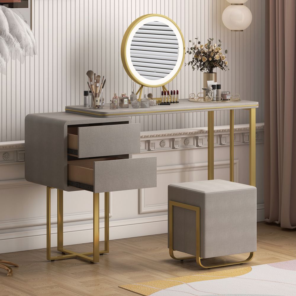 Mjkone LED Vanity Desk with Convertible Cabinet & Drawers