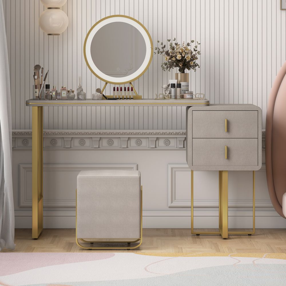 Mjkone LED Vanity Desk with Convertible Cabinet & Drawers