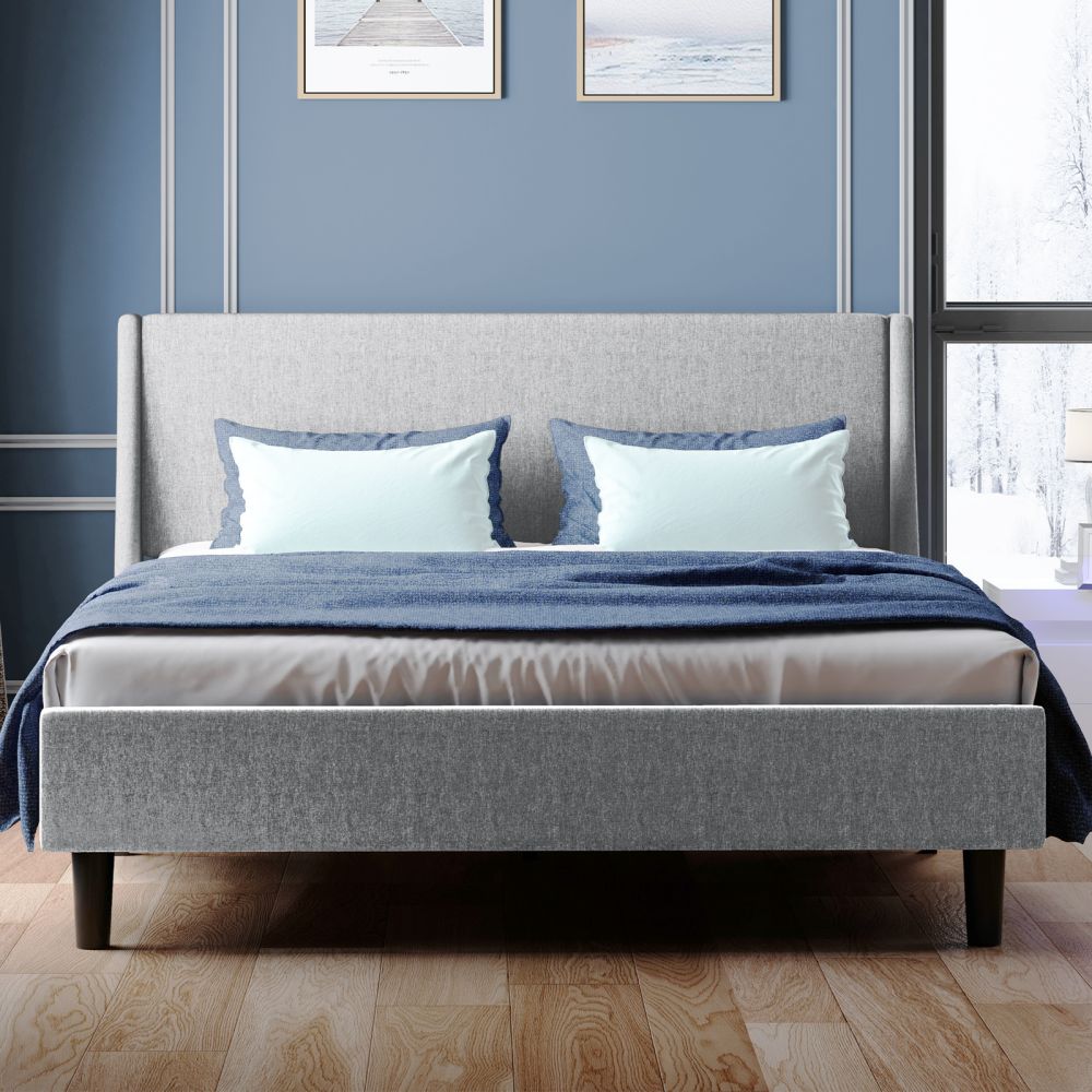 Mjkone Modern Platform Bed with Upholstered Wingback Headboard