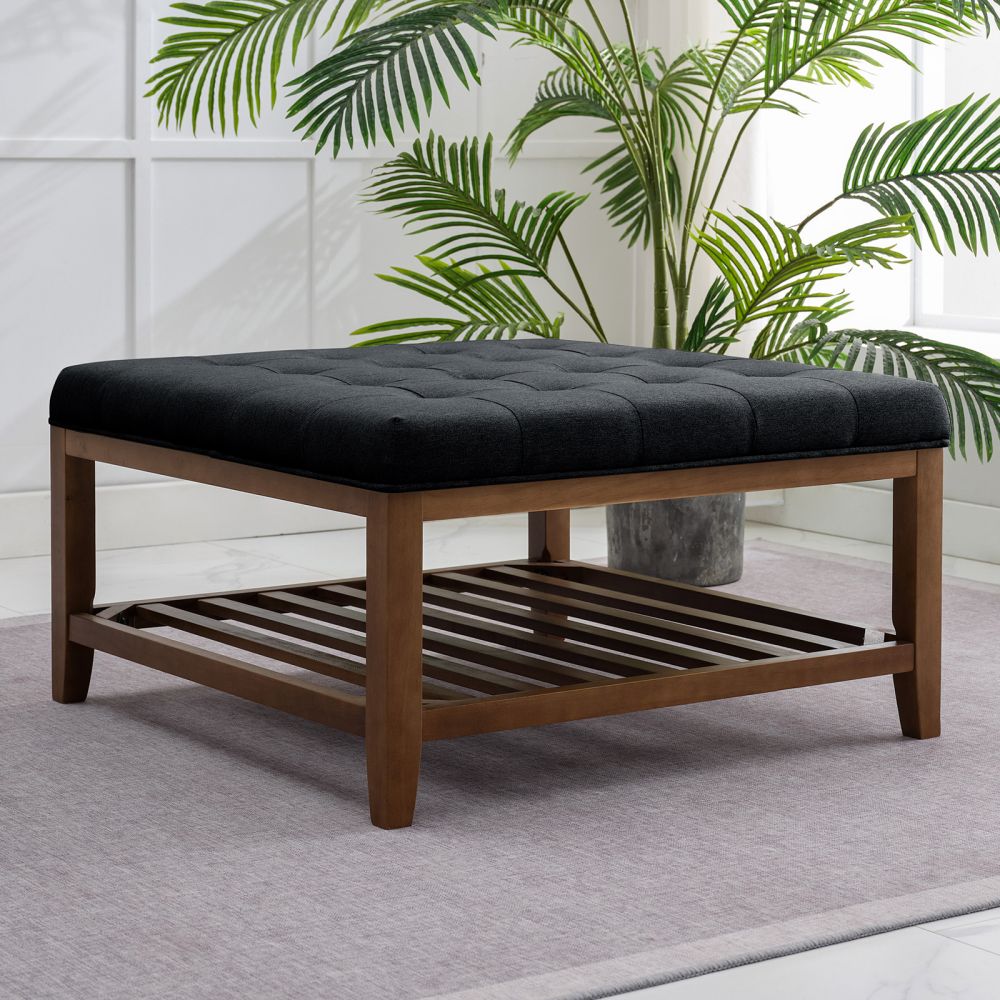 Mjkone Linen Large Square Upholstered Ottoman