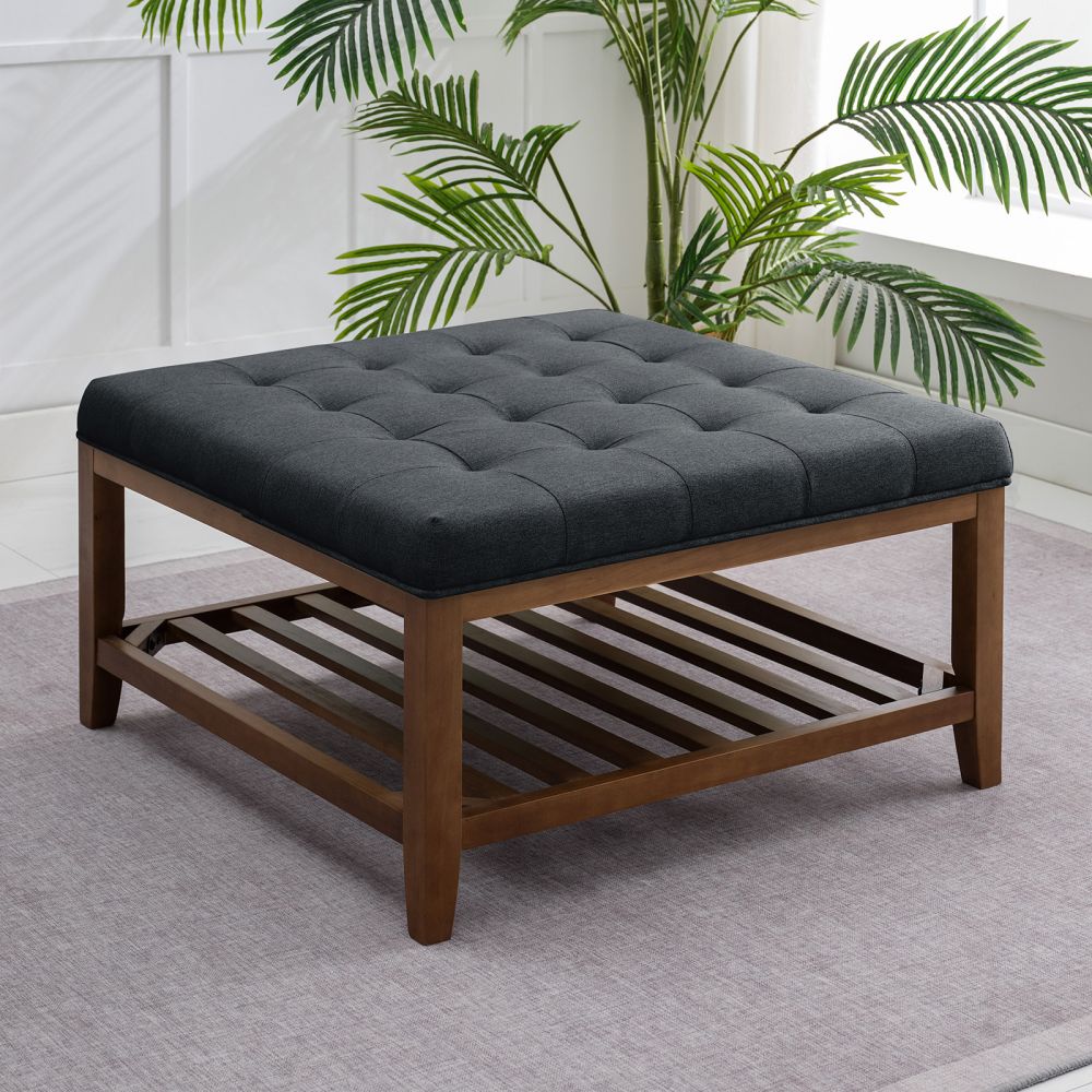 Mjkone Linen Large Square Upholstered Ottoman