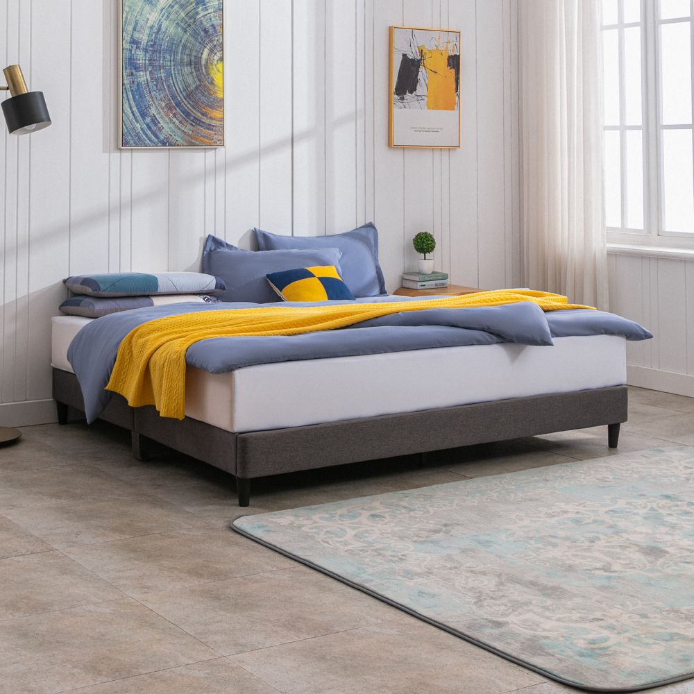 Mjkone Linen Modern Platform Bed with Wood Slat Support