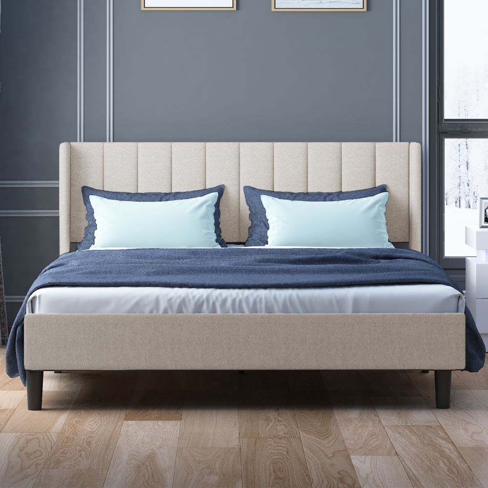 Mjkone Linen Tufted High Upholstered Platform Bed Frame