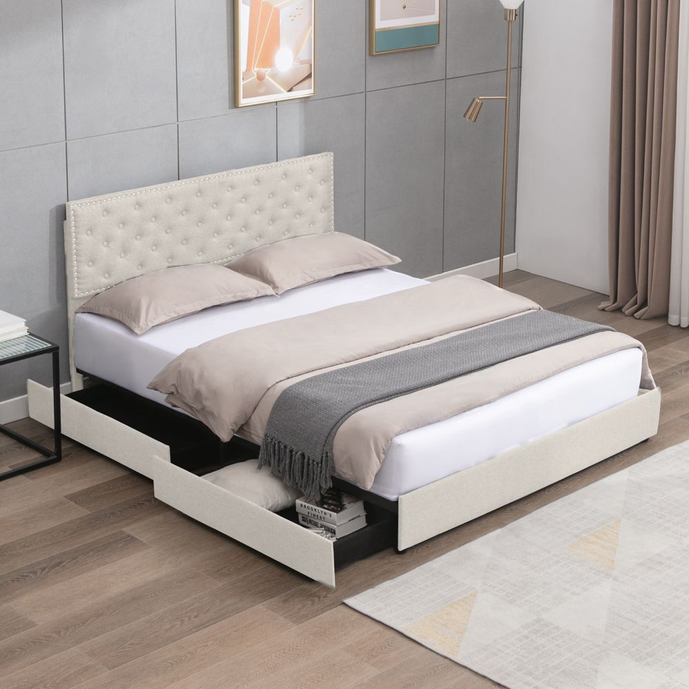Mjkone Minimalist Upholstered Platform Drawer Bed Frame