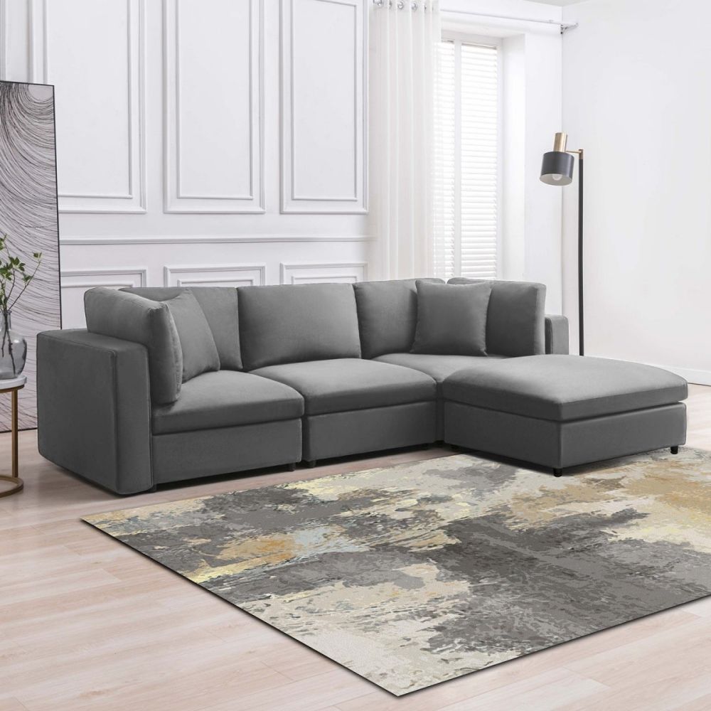Mjkone Modern Corner Convertible Sectional Sofa Set with Ottoman