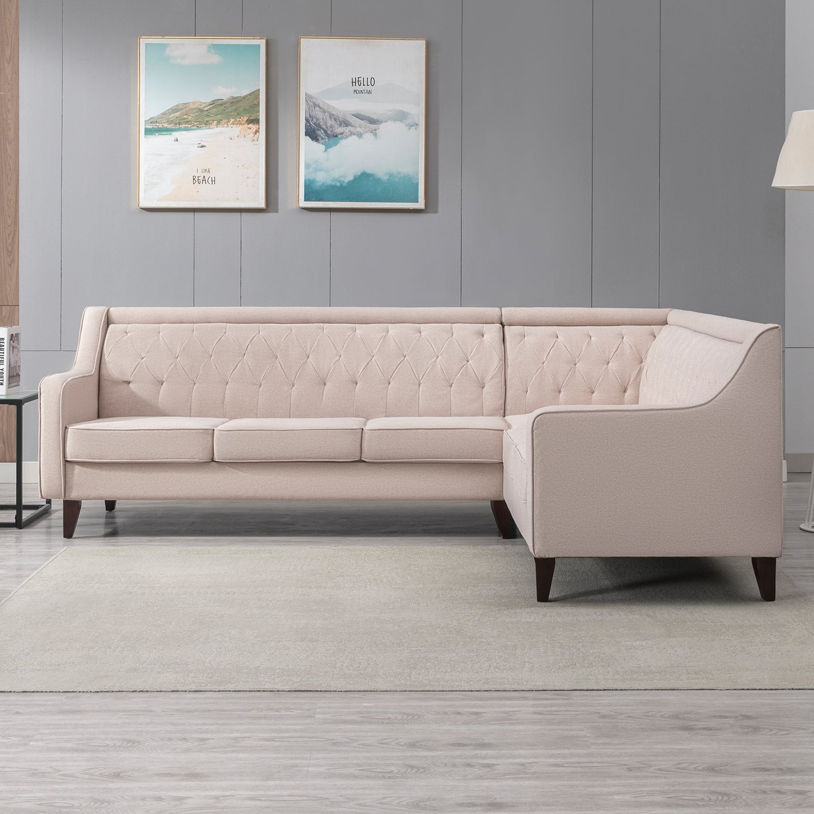 Mjkone Button Tufted L Shaped Modular Corner Sectional Sofa