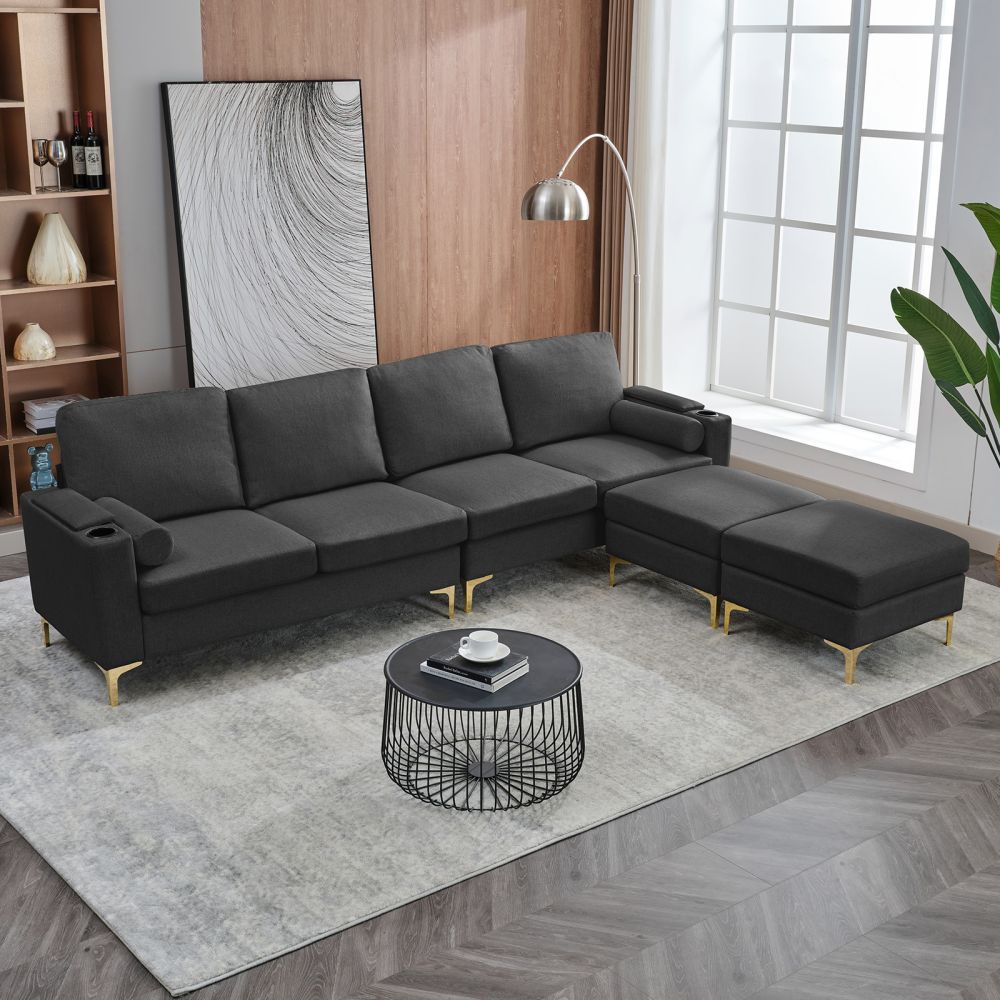 Mjkone Modern Velvet Upholstered Sectional Sofa with Ottoman