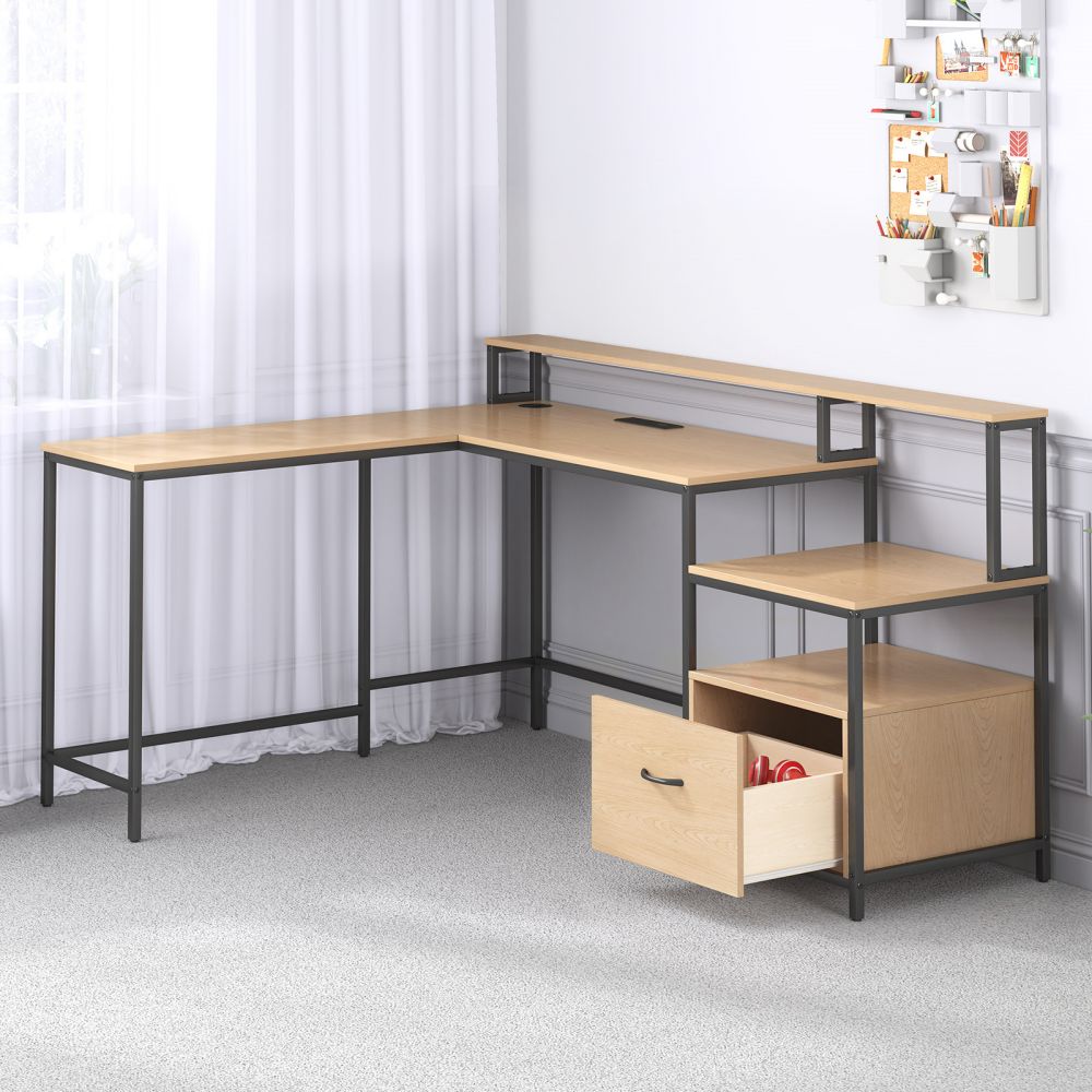 Mjkone Multifunctional L-Shaped Office Desk with Drawer