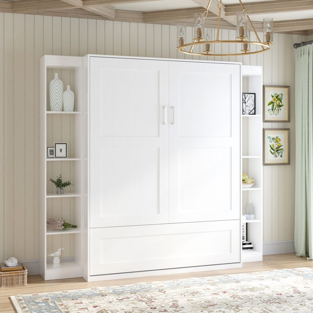 Mjkone Murphy Bed Space Saving Wall Bed with Side Cabinet