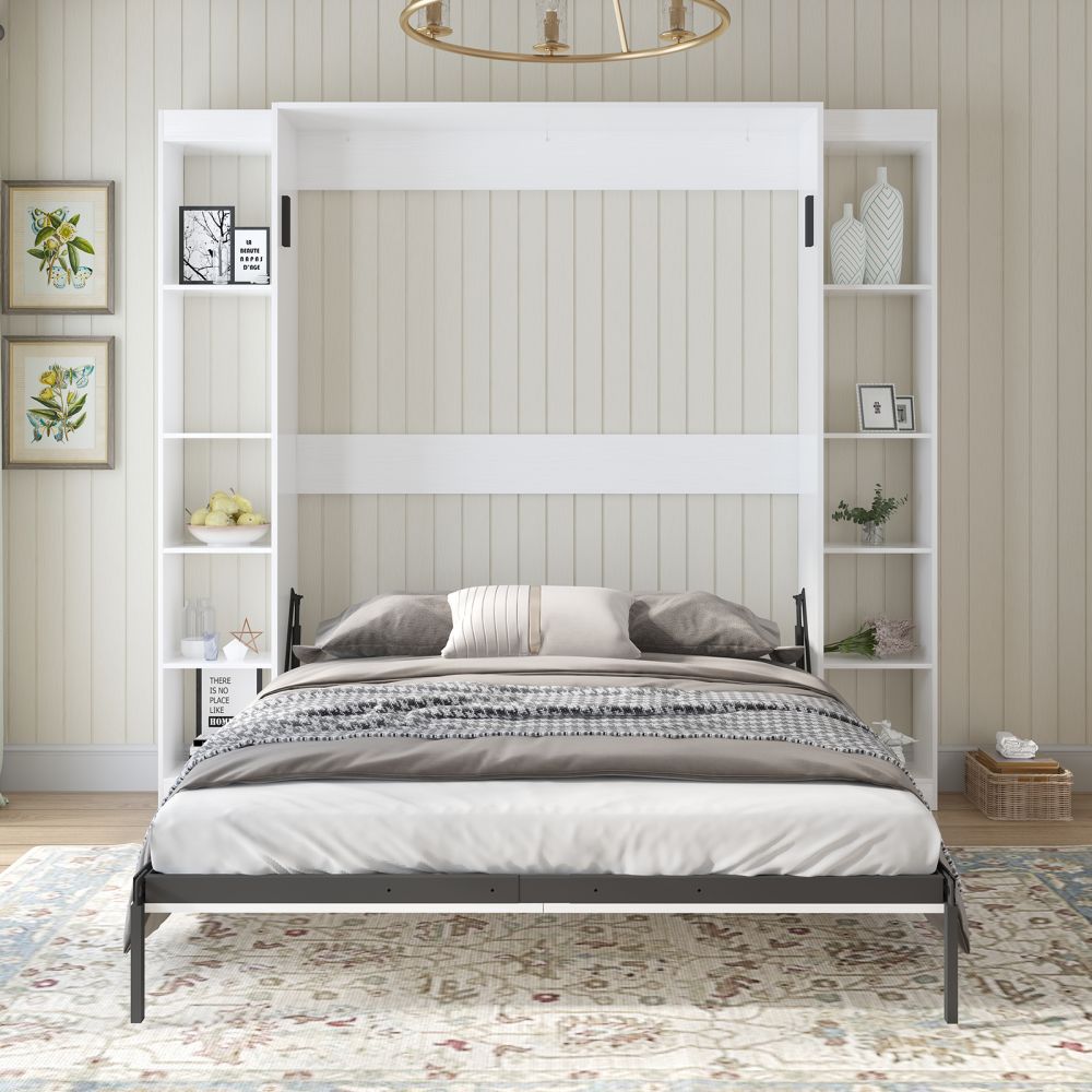 Mjkone Murphy Bed Space Saving Wall Bed with Side Cabinet