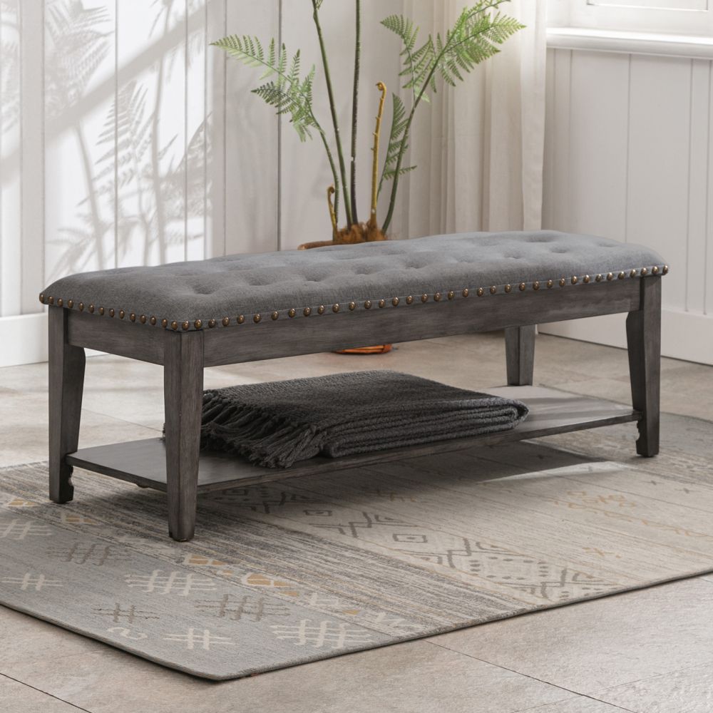 Mjkone Tufted Linen Upholstered Ottoman Stool
