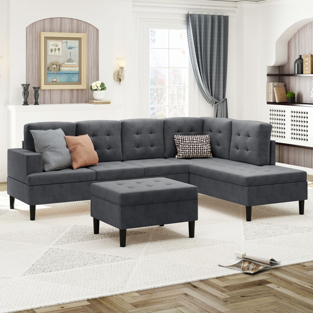 Mjkone Tufted L-Shape Oversized Sectional Sofa with Ottoman