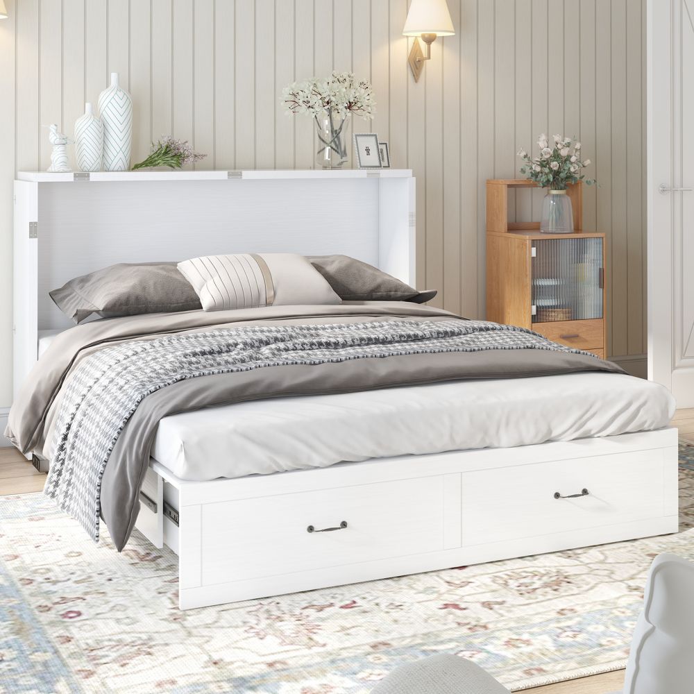 Mjkone Queen Size USB Murphy Bed with Foldable Mattress