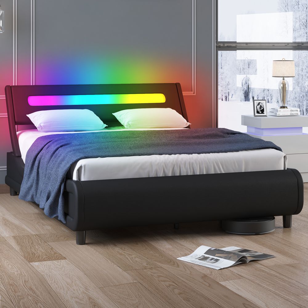 Mjkone RGB LED Headboard Upholstered Bed Frame