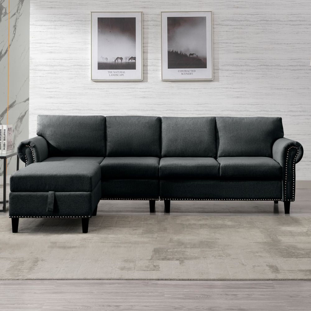 Mjkone Reversible L Shaped Sectional Sofa with Storage Ottoman