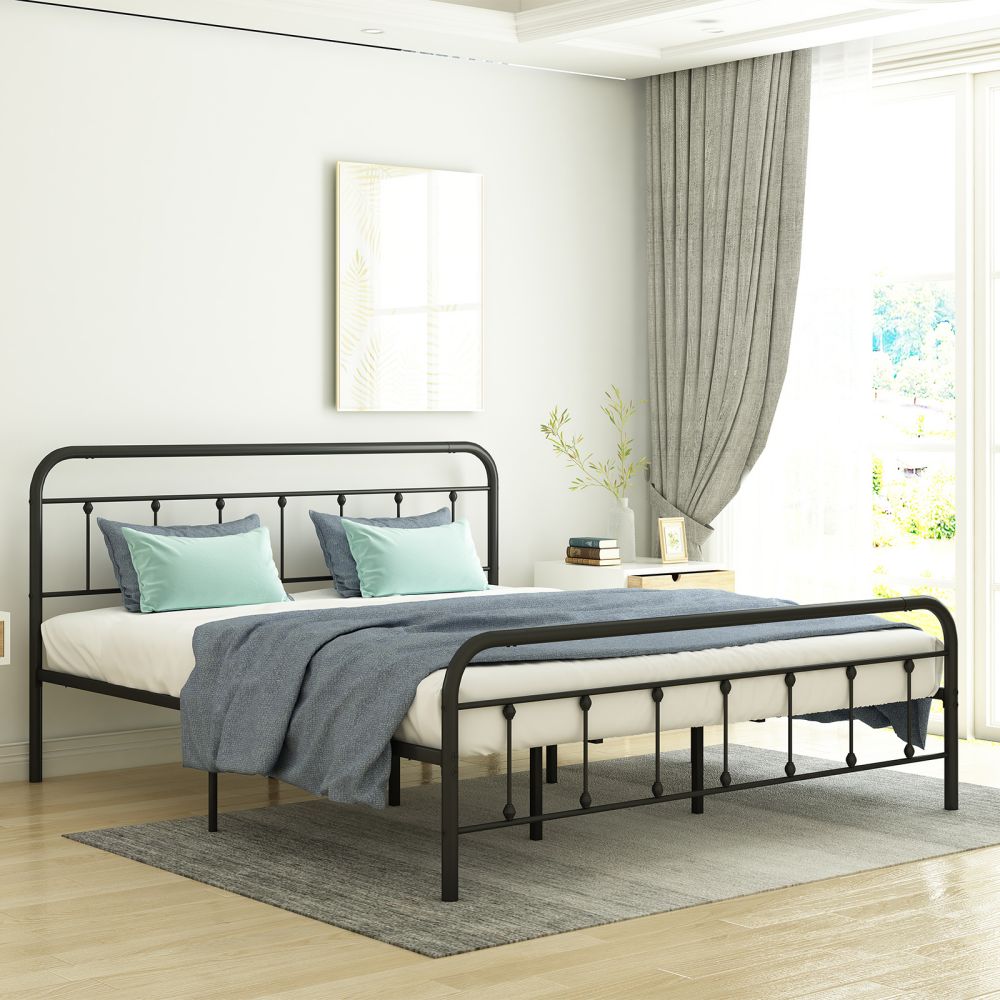 Mjkone Spindle Design Metal Bed Frame with Headboard