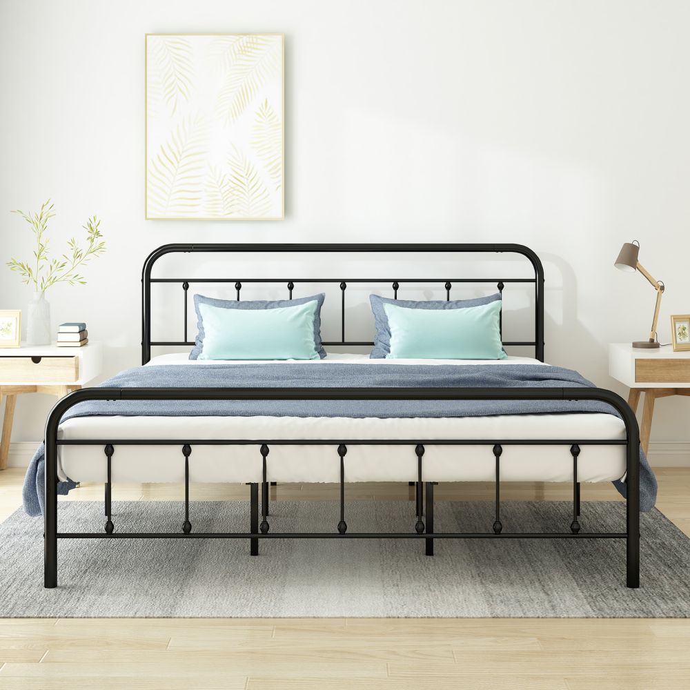 Mjkone Spindle Design Metal Bed Frame with Headboard