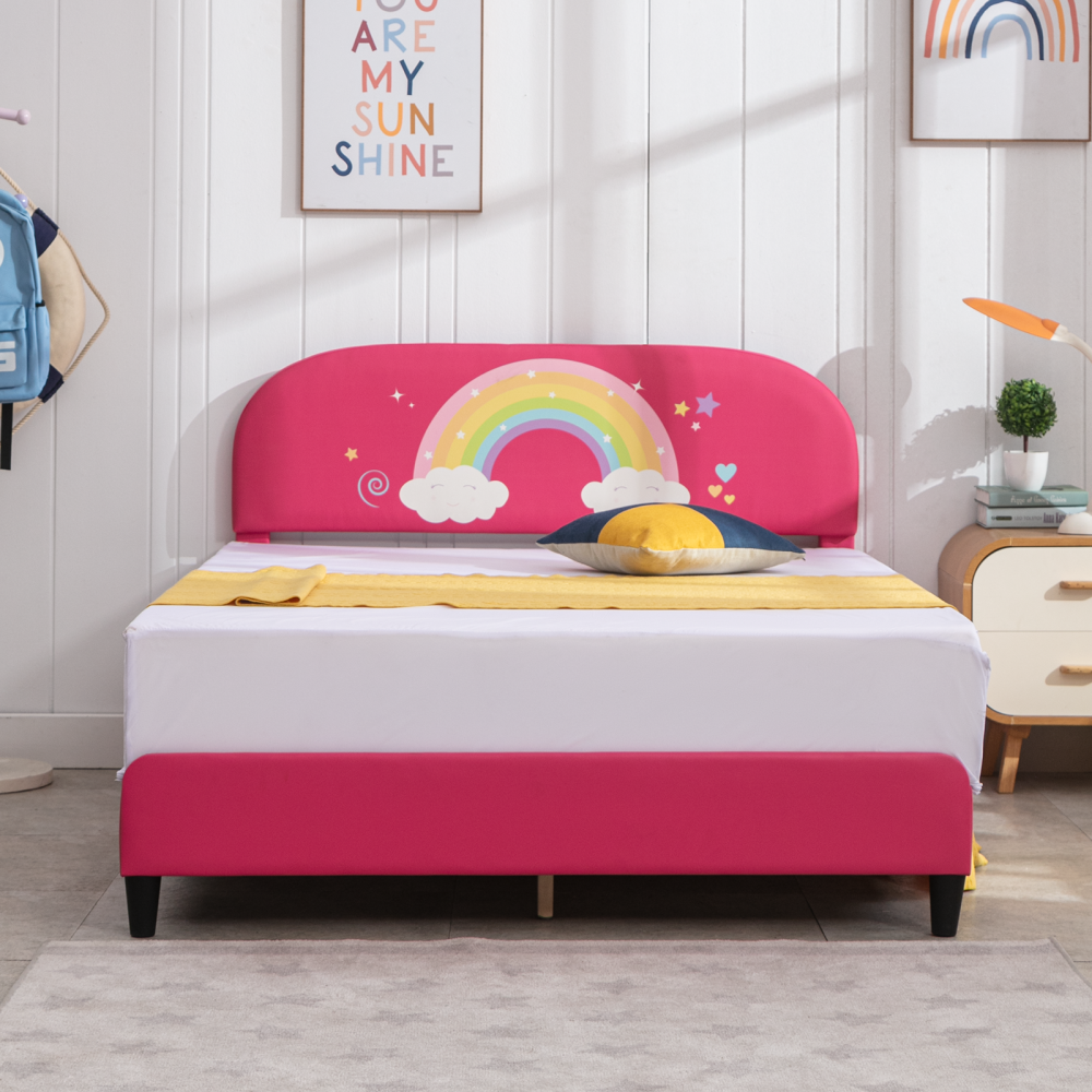 Mjkone Rainbow Pattern Upholstered Toddler Kids Bed