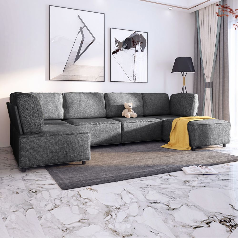 Mjkone U/L Shaped Modular Convertible Sectional Sofa with Ottoman