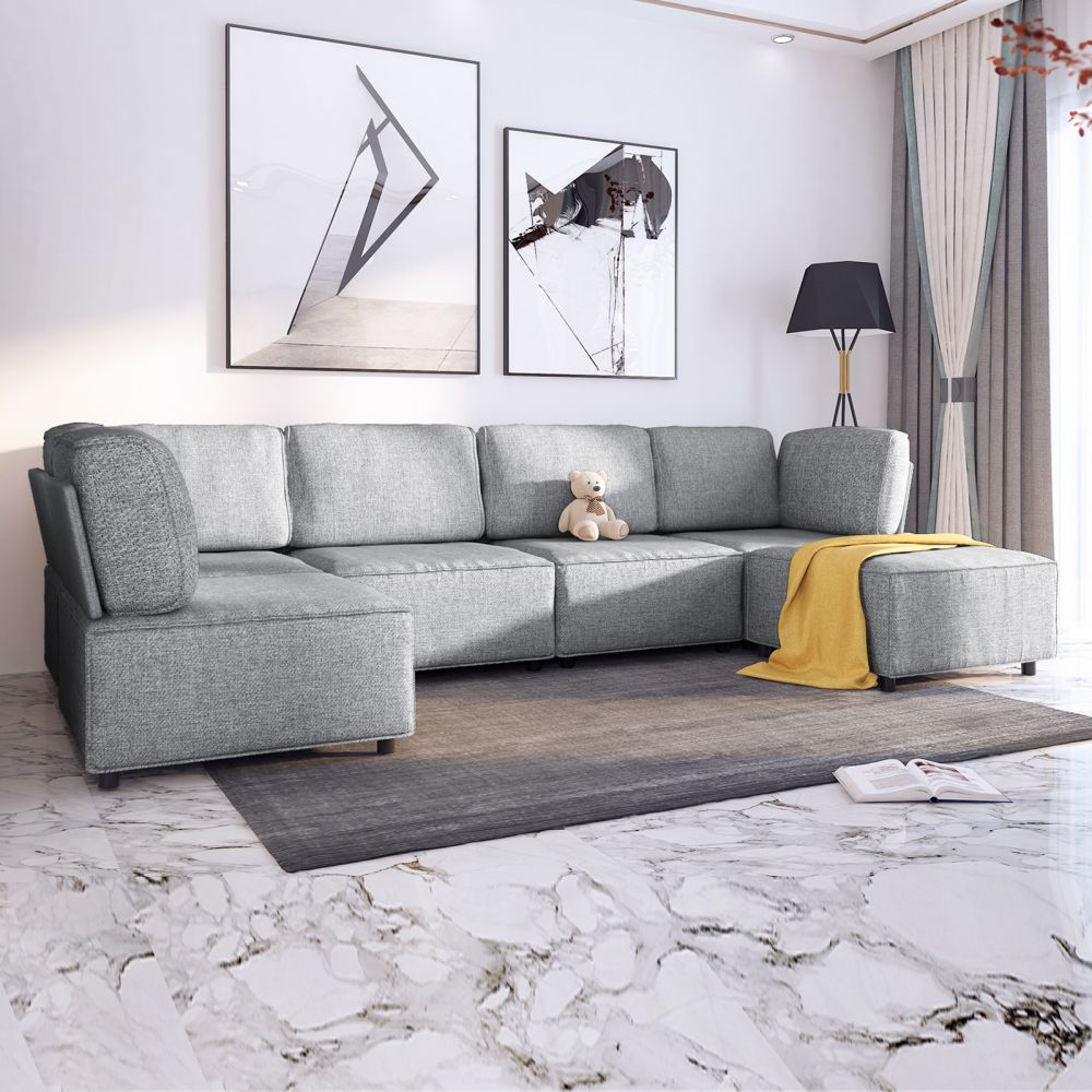 Mjkone U/L Shaped Modular Convertible Sectional Sofa with Ottoman