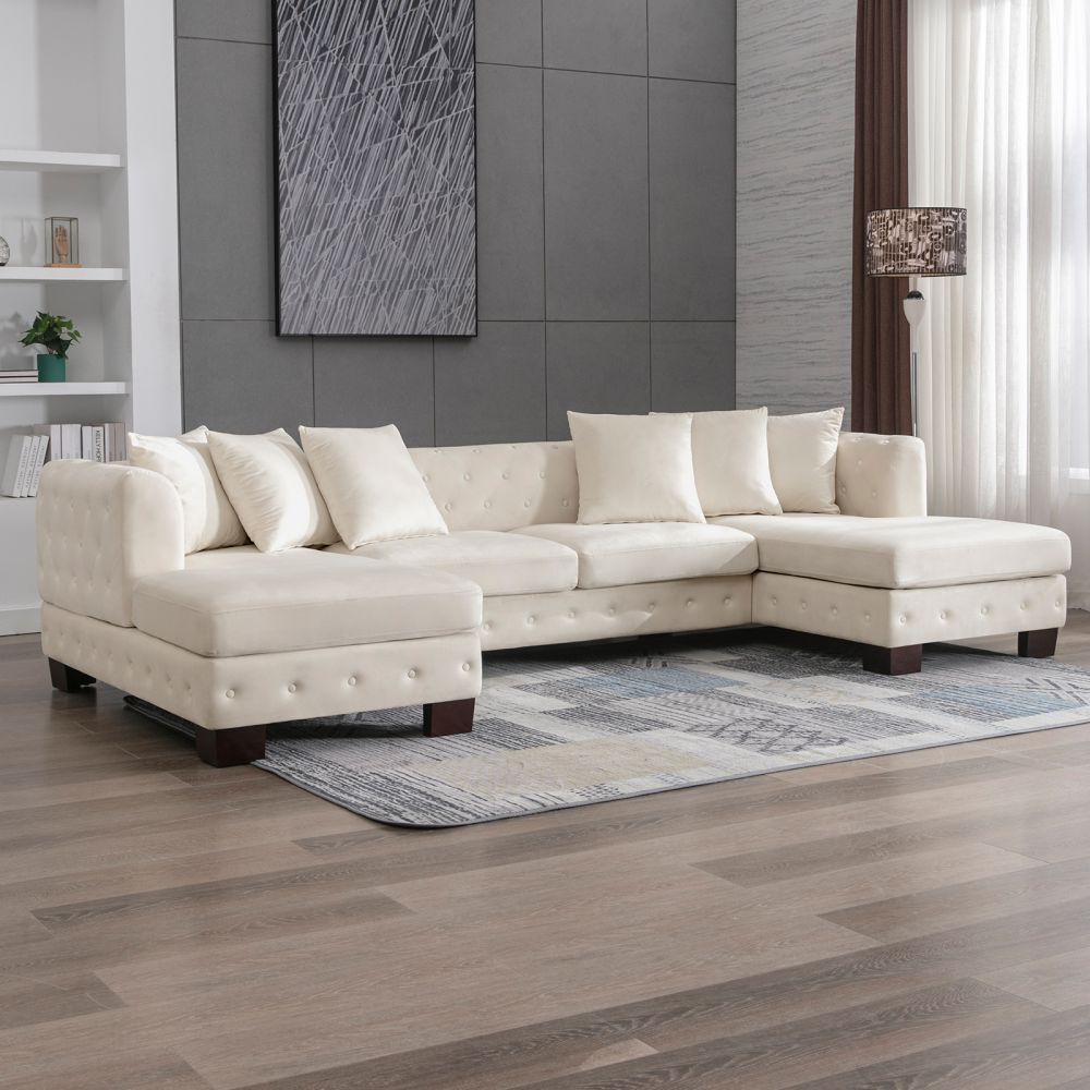 Mjkone U Shaped Upholstered Sectional Sofa with 6 Pillows