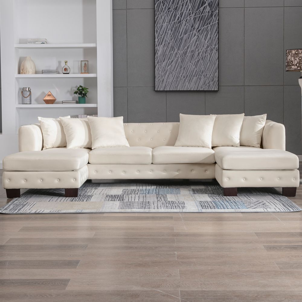 Mjkone U Shaped Upholstered Sectional Sofa with 6 Pillows