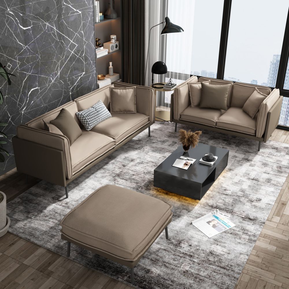 Mjkone Upholstered Sectional Sofa Set with Ottoman and Cushion