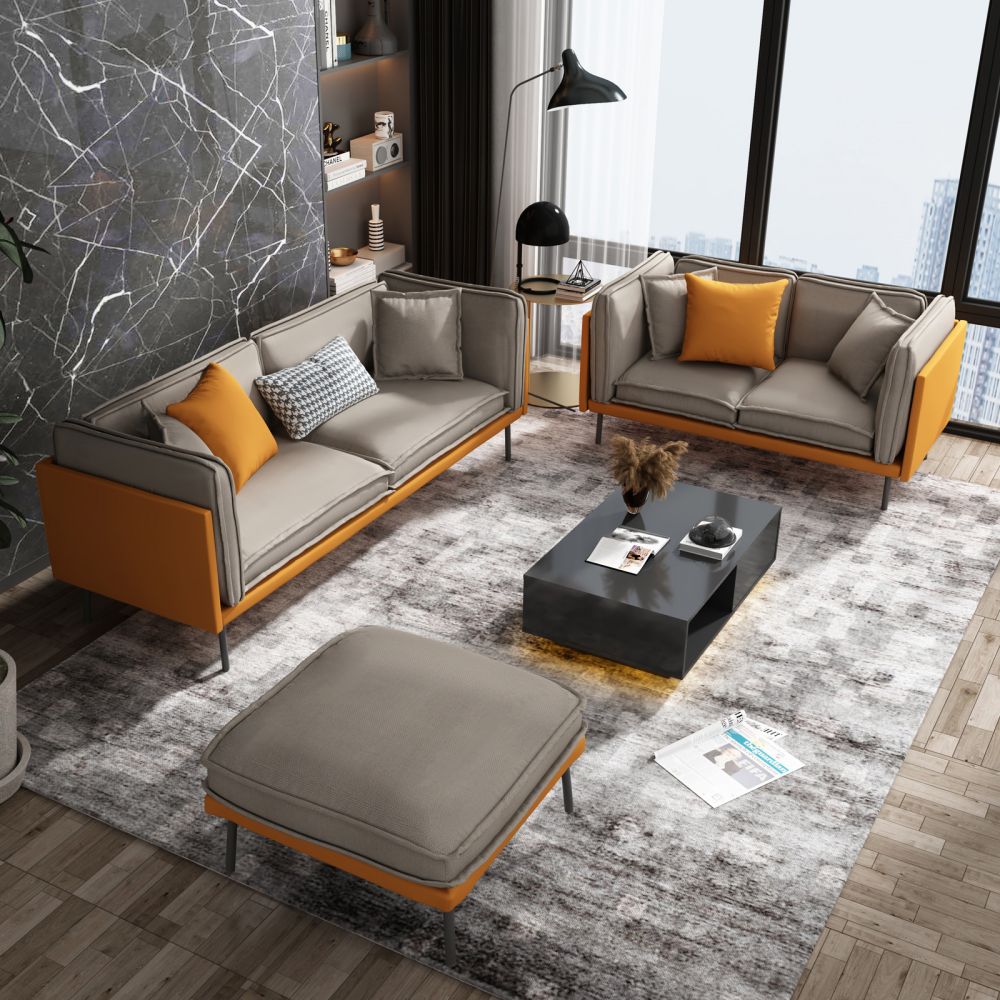 Mjkone Upholstered Sectional Sofa Set with Ottoman and Cushion