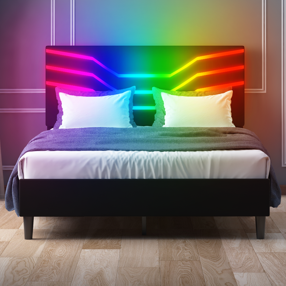 Mjkone Upholstered Smart LED Gaming Platform Bed