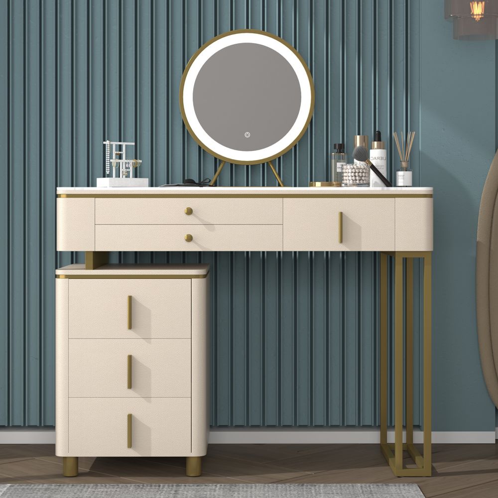 Mjkone Modern Vanity Desk Set with LED Light Mirror