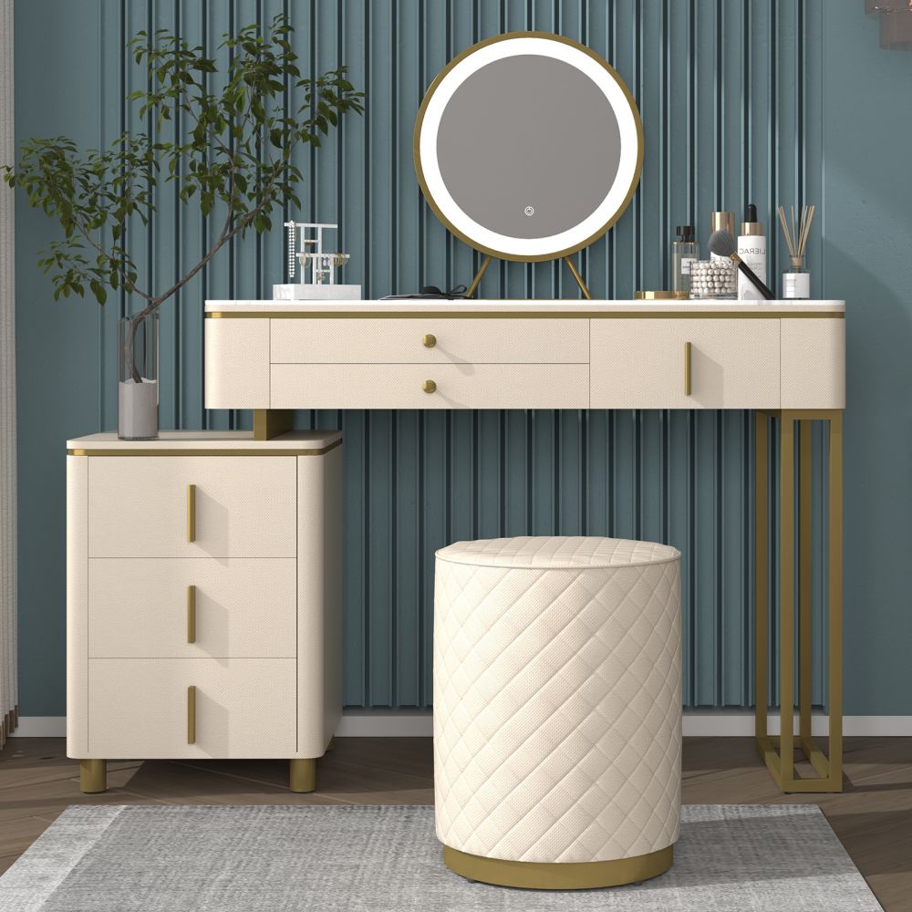 Mjkone Modern Vanity Desk Set with LED Light Mirror