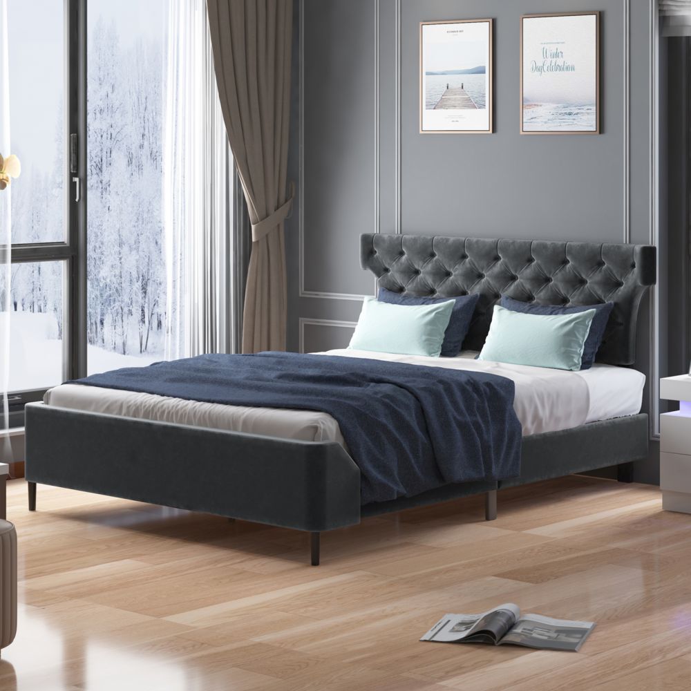 Mjkone Velvet Fabric Full/Queen/King Upholstered Bed Frame