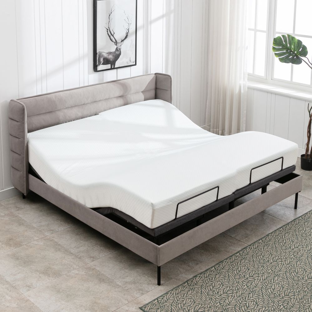 Mjkone Wireless Remote Control Upholstered Bed with Mattress