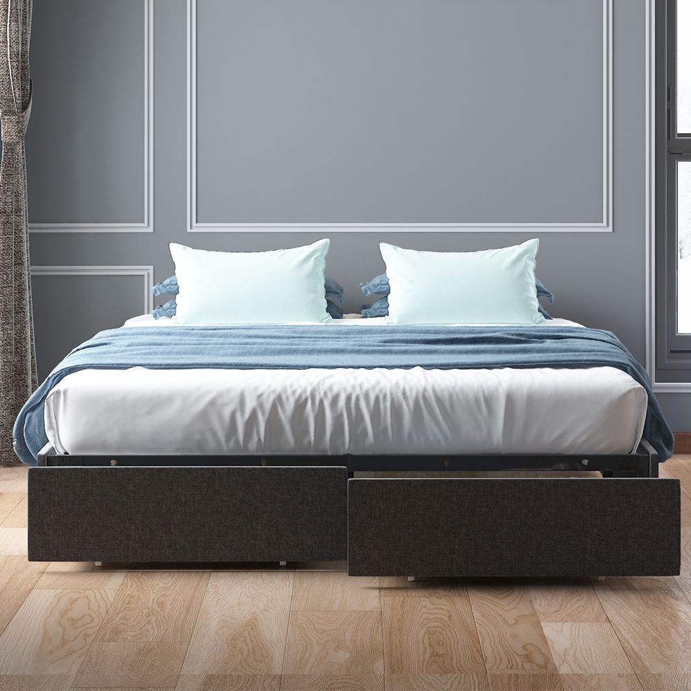 Mjkone Wood Platform Bed Frame With 2 Storage Drawers