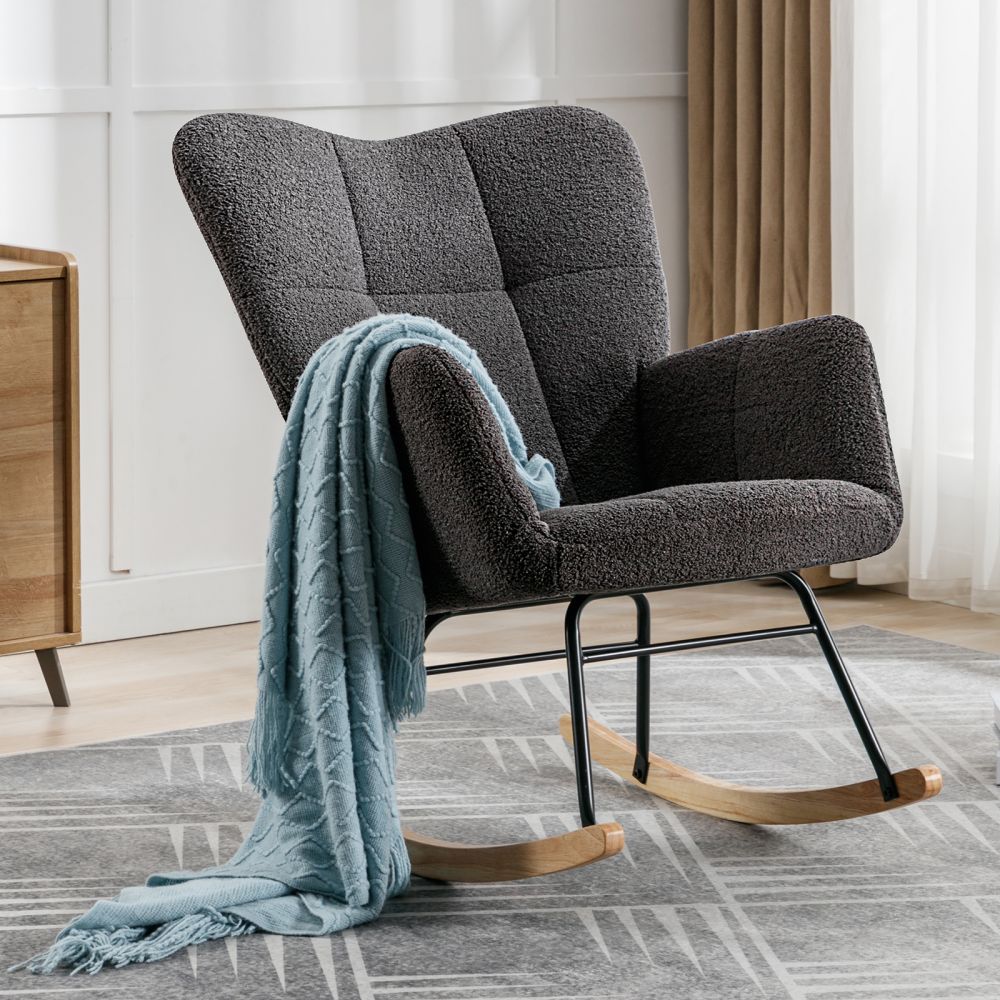Mjkone Modern Teddy Fabric Glider Rocking Chair