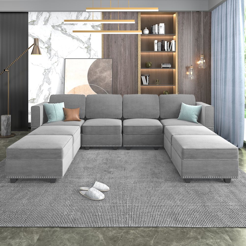 Mjkone Velvet Upholstered Modular Sectional Sofa Set With Storage Ottoman
