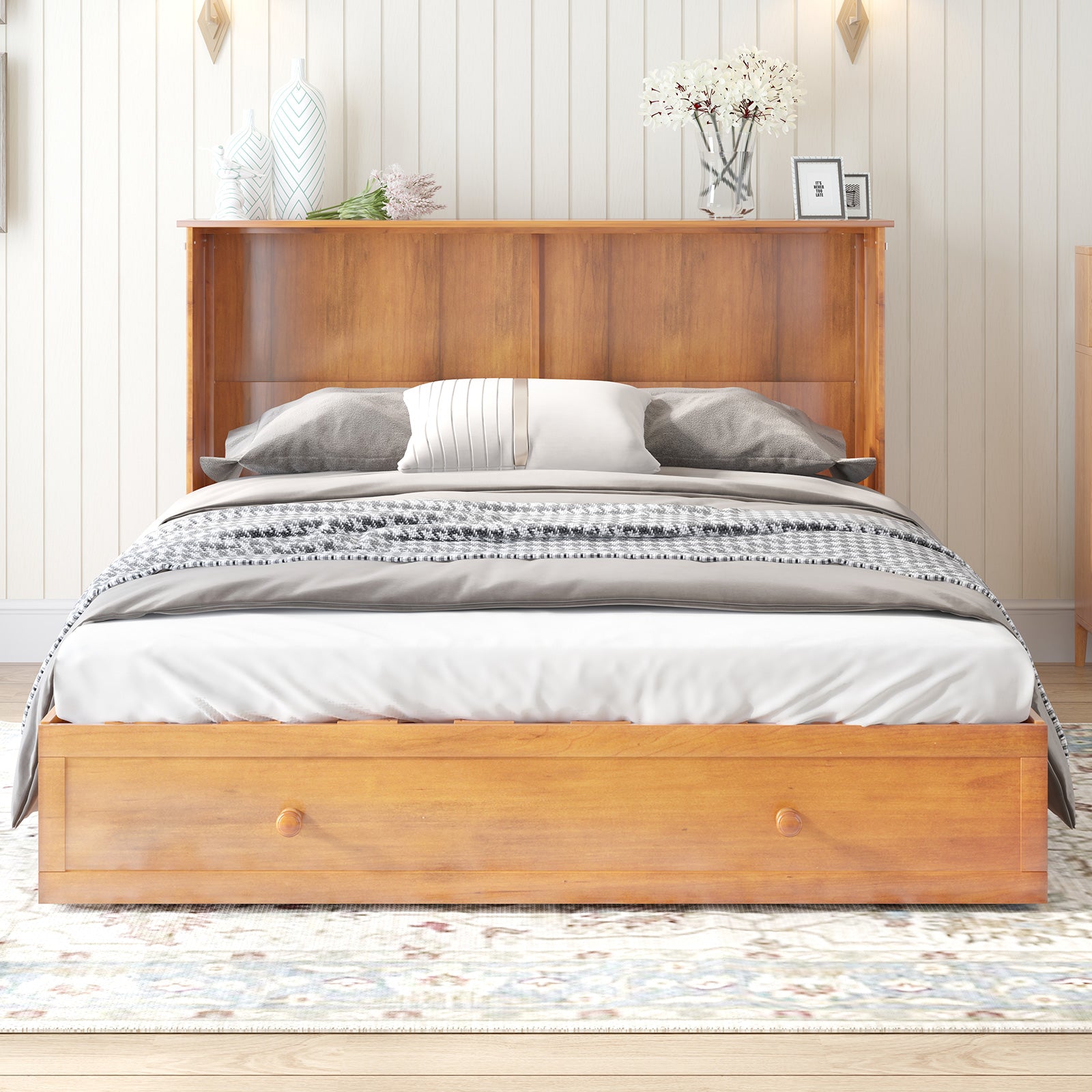Mjkone Murphy Cube Cabinet Chest Bed with Drawer & Mattress