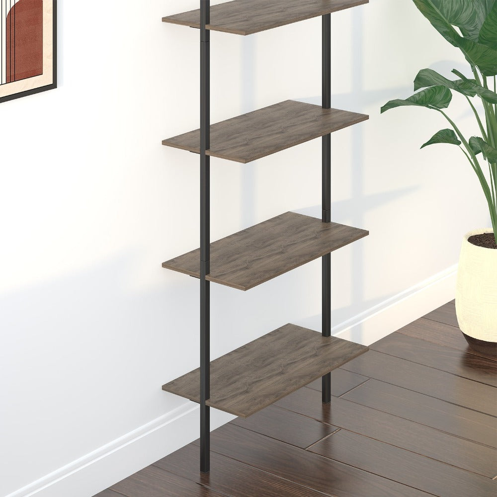 Mjkone 5-Tier Wall Mounted Bookshelf Shelves with Metal Frame