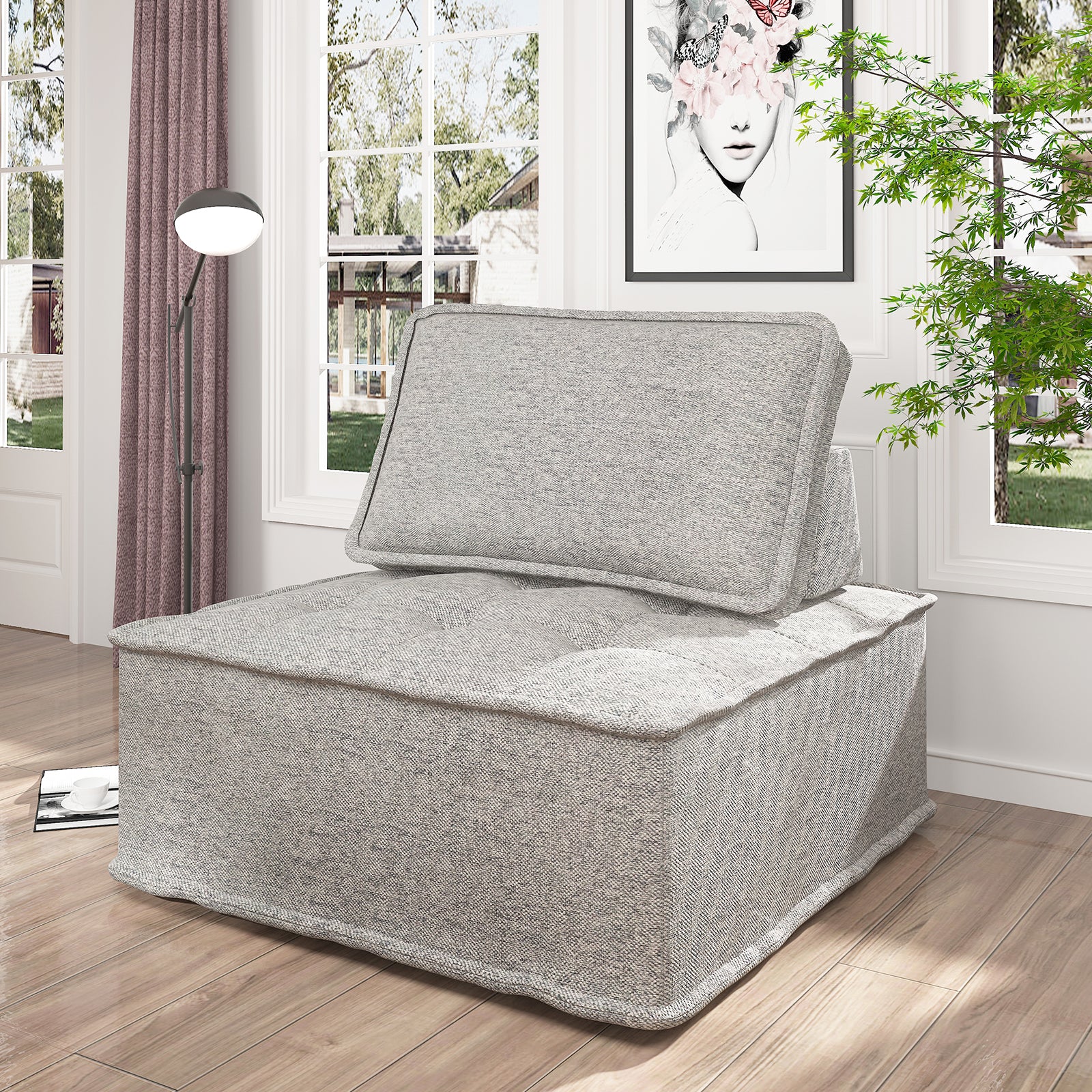 Mjkone Contemporary Upholstered Modular Sofa Chair With Pillow