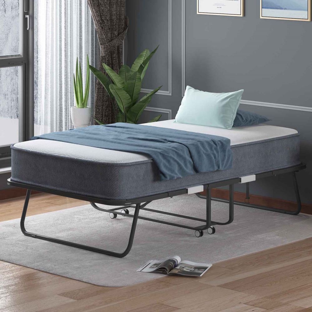 Mjkone Folding Metal Bed with Mattress