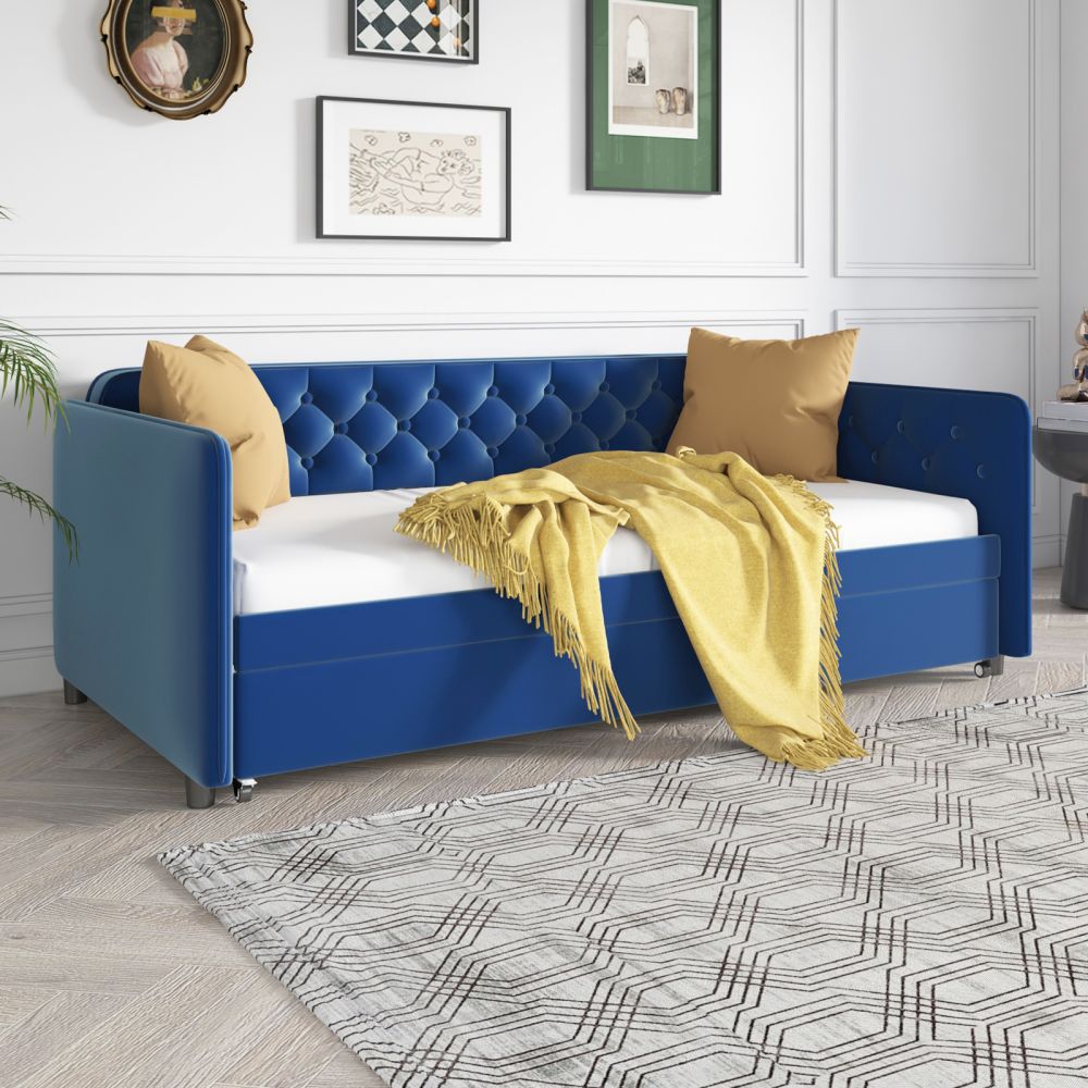 Mjkone Modern Upholstered Pull Out Daybed with Trundle