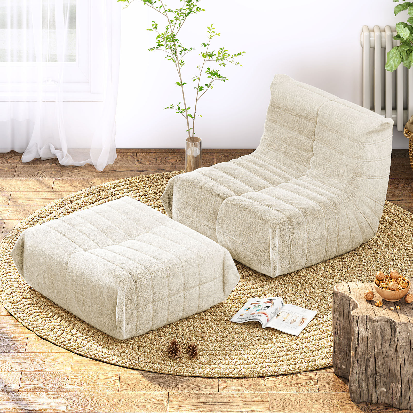 Mjkone Lounger Chair Mohair Recliner With Ottoman
