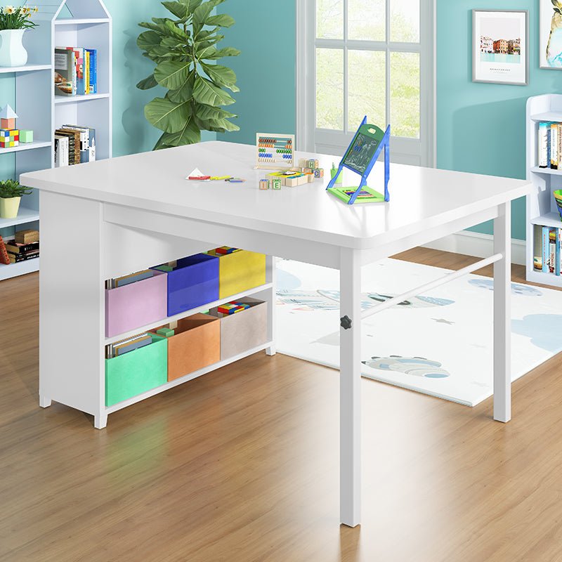 Art Table Sets | Kids Wooden Painting Craft Desk for Preschool Toddler with Paper Roller, Paint Cups and Storage Bins - Mjkonetable