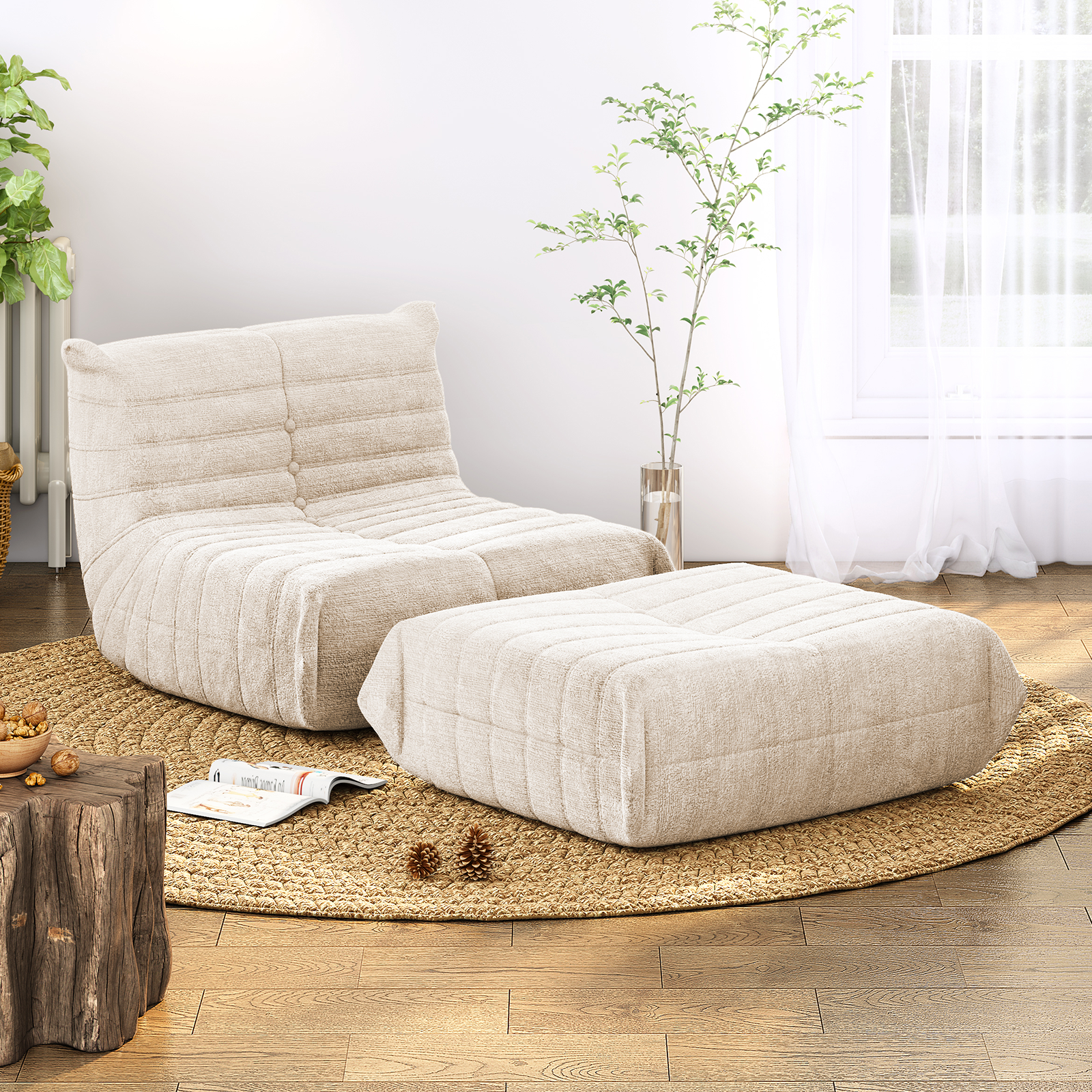 Mjkone Lounger Chair Mohair Recliner With Ottoman